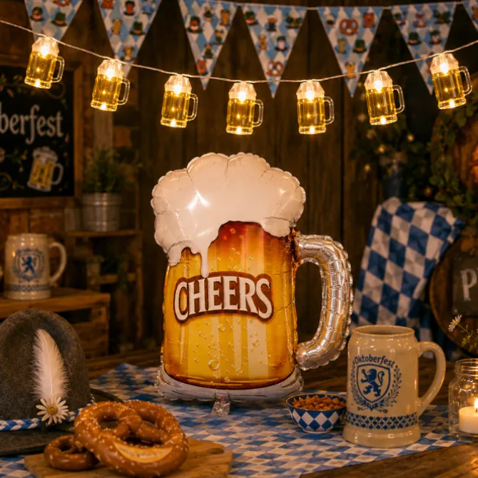 Folieballon Cheers bierpul geel/wit - 62cm
