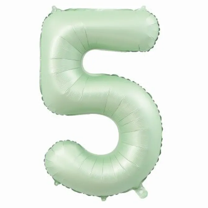 Folieballon cijfer 5 mintgroen - 80 cm