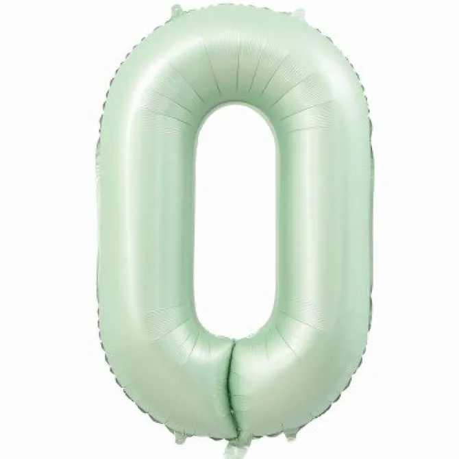 Folieballon cijfer 0 mintgroen - 80 cm