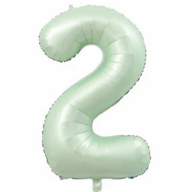 Folieballon cijfer 2 mintgroen - 80 cm