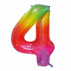 Folieballon cijfer 4 regenboog - 80 cm