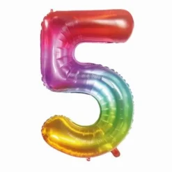 Folieballon cijfer 5 regenboog - 80 cm
