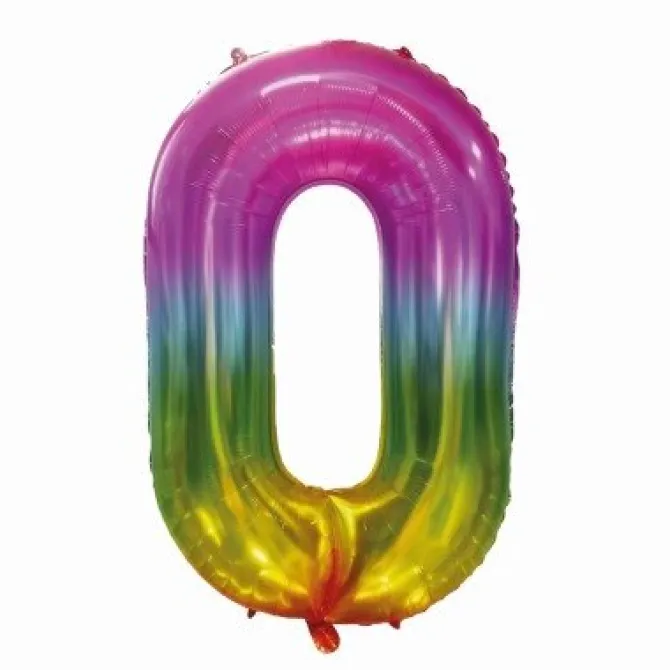 Folieballon cijfer 0 regenboog 80cm