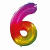 Folieballon cijfer 6 regenboog - 80 cm