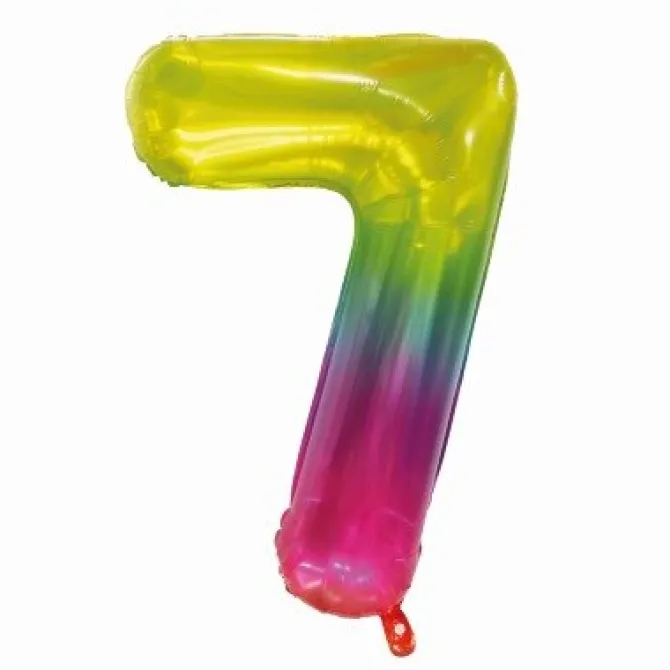 Folieballon cijfer 7 regenboog - 80 cm