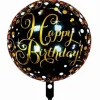 Folieballon Happy birthday rond zwart/goud - 33 cm