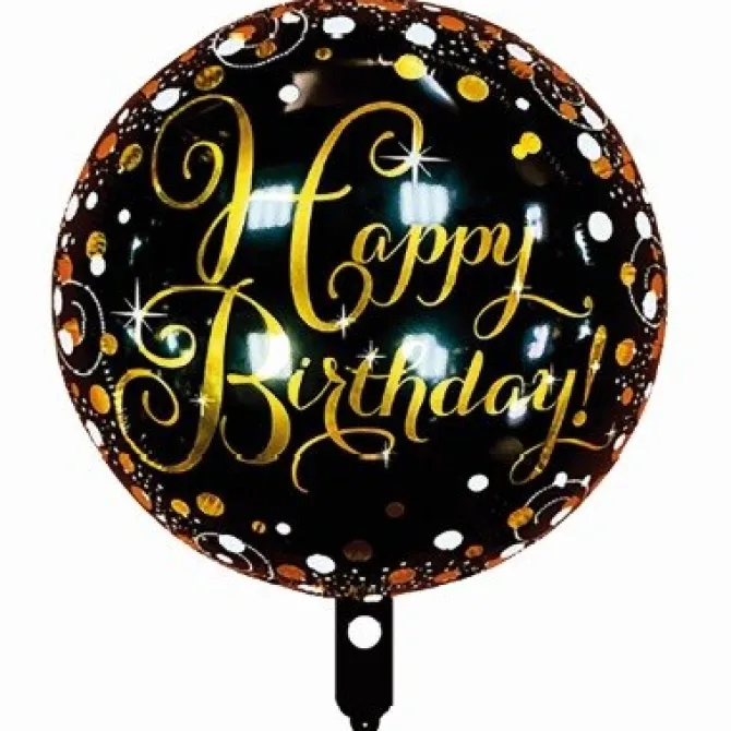 Folieballon Happy birthday rond zwart/goud - 33 cm