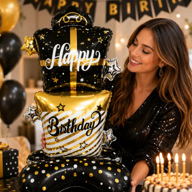 Folieballon happy birthday zwart - 150 cm