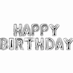 Folieballonnen slinger Happy birthday zilver 38cm