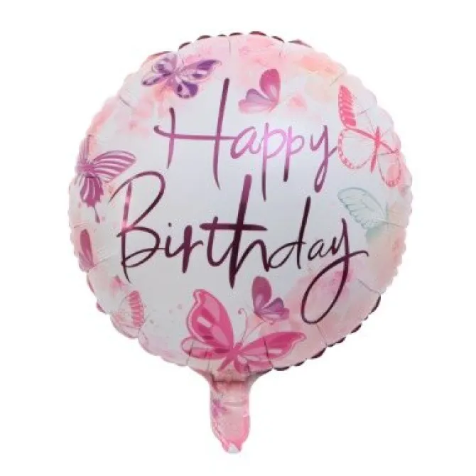 Folieballon rond Happy birthday roze - 33 cm