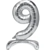 Folieballon staand 9 zilver - 68 cm