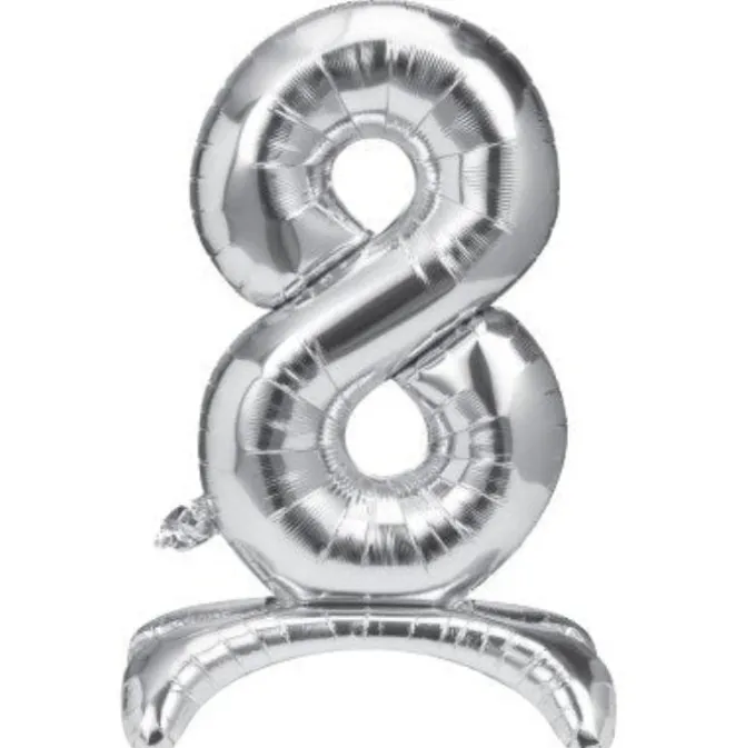 Folieballon staand 8 zilver - 68 cm