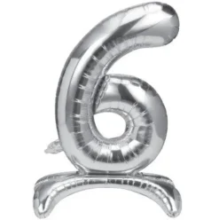 Folieballon staand 6 zilver - 68 cm
