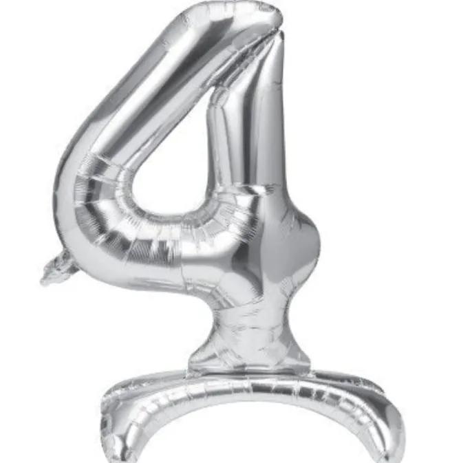 Folieballon staand 4 zilver - 68 cm