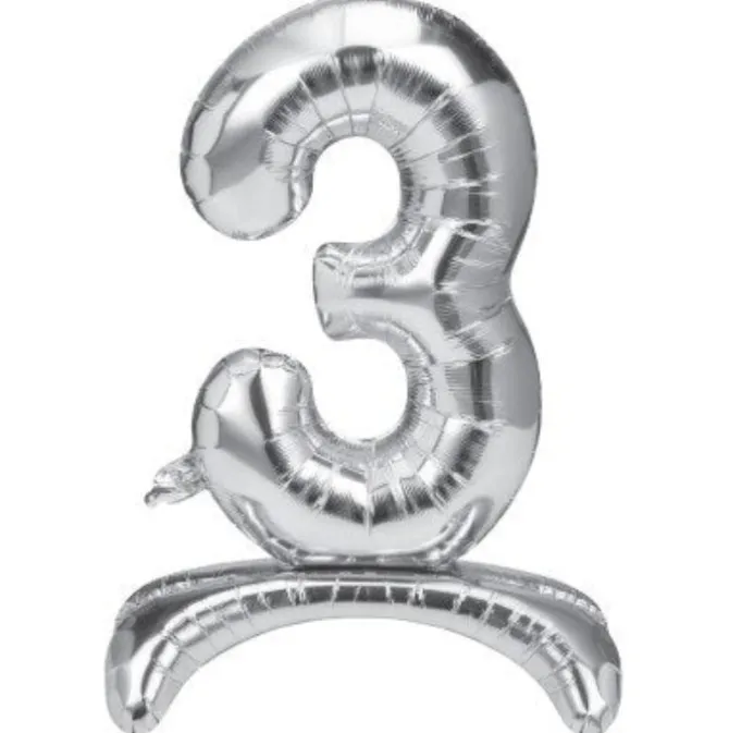 Folieballon staand 3 zilver - 68 cm