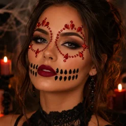Gezichtsjuwelen Halloween zwart/rood