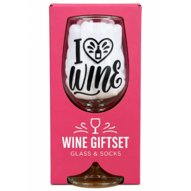 Giftset Wine Glass& Socks I Love Wine