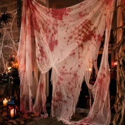 Griezelstof Halloween bloederig rood/wit 40 x 350cm