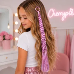Haarextensions gevlochten roze met glitter