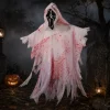 Hangdecoratie Halloween spook met masker wit/rood