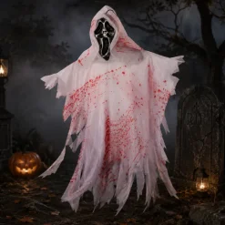 Hangdecoratie Halloween spook met masker wit/rood