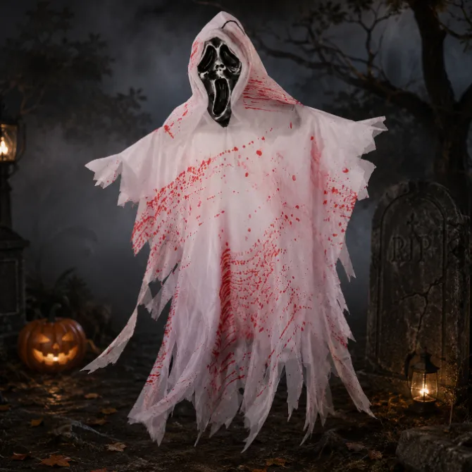 Hangdecoratie Halloween spook met masker wit/rood