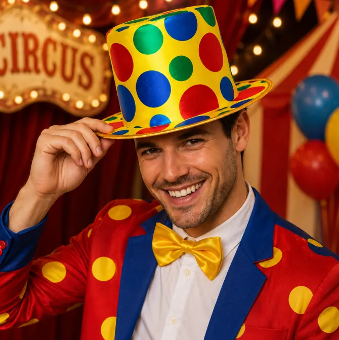 Hoed hoog clown stippen geel