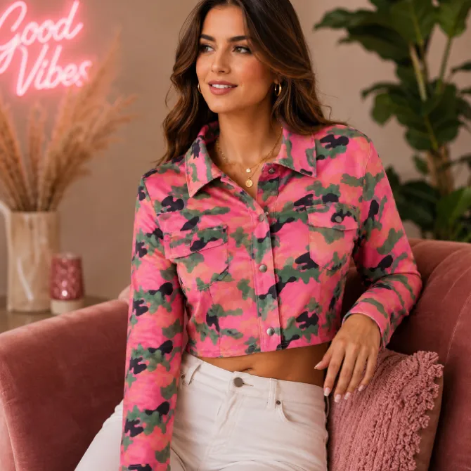 Jasje dames camouflage roze/groen maat M/L