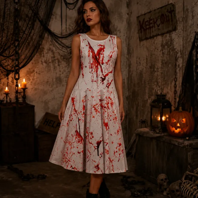 Jurkje Halloween bloederig rood/wit