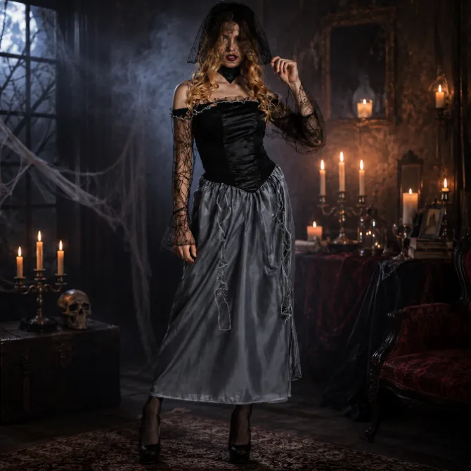 Kostuum Arachne zwart dames maat 36/38