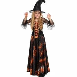 Kostuum Dazzling witch zwart/oranje meisje maat 7-9 jaar