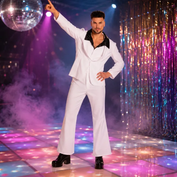 Kostuum Disco Fever wit/zwart heren maat 50/52
