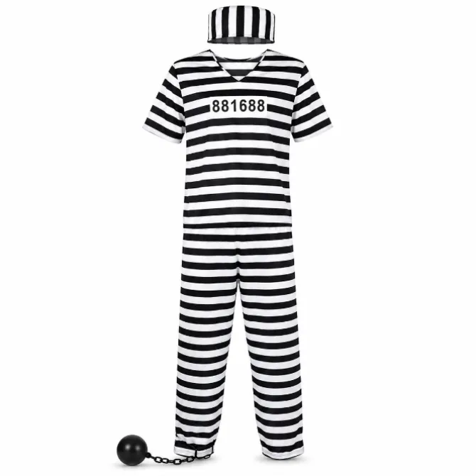 Kostuum gevangene one size zwart/wit
