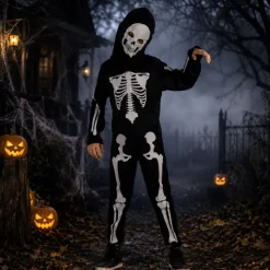 Kostuum Halloween skelet jongen zwart/wit 130-140cm