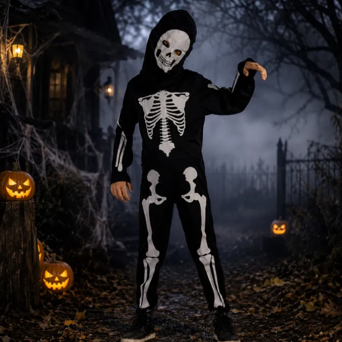 Kostuum Halloween skelet jongen zwart/wit 130-140cm
