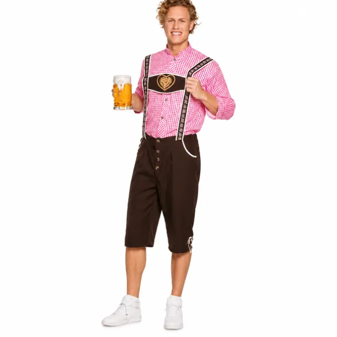 Kostuum Lederhosen maat 58/60 Schmidt bruin/roze heren