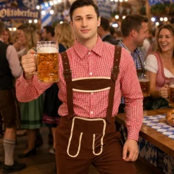 Kostuum Lederhosen rood/bruin heren maat M
