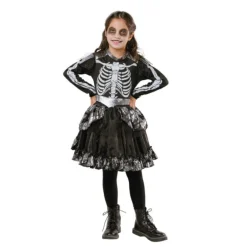 Kostuum meisjes skelet zwart/wit 6-8 years