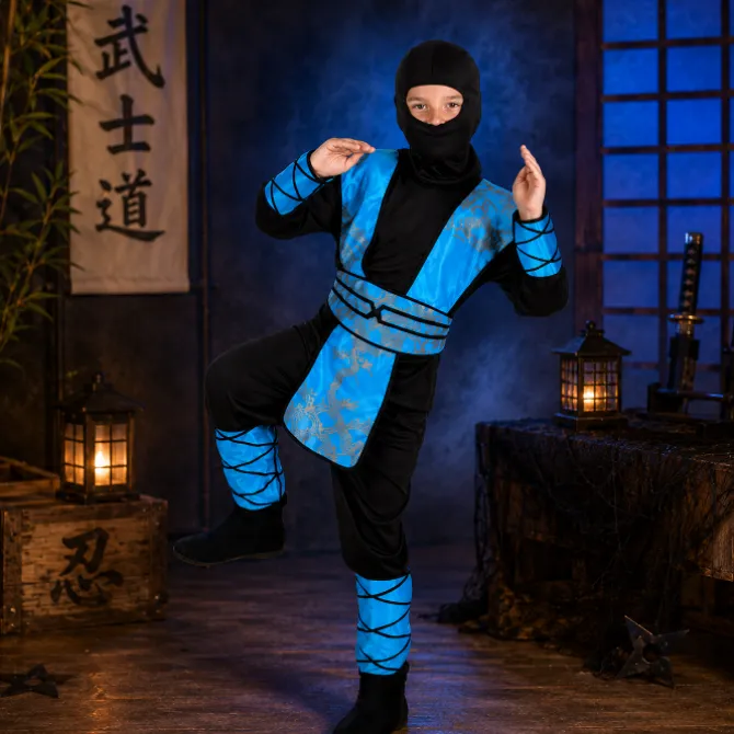 Kostuum Royal ninja blauw/zwart jongen 7-9 jaar