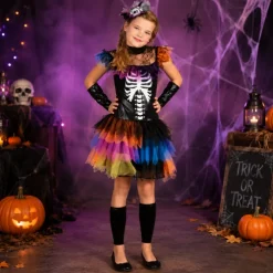 Kostuum Skeleton prinses meerkleurig meisje 10-12 jaar