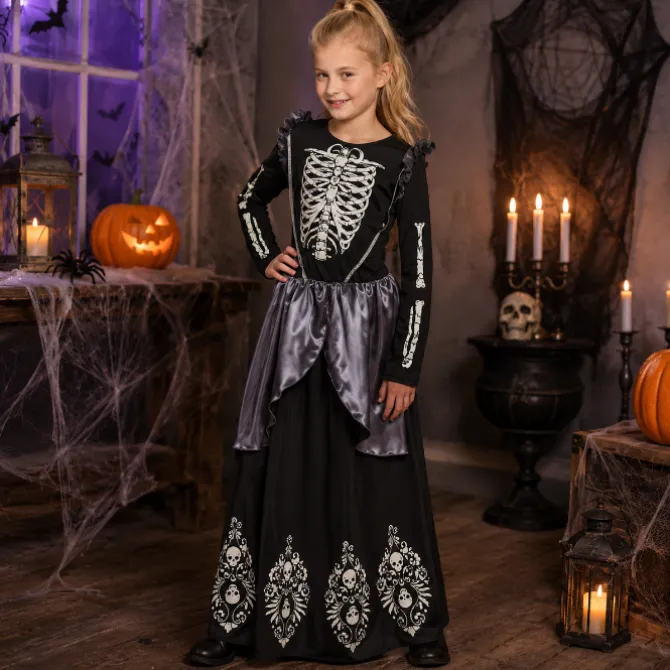 Kostuum Skeleton queen zwart/wit meisje 4-6 jaar