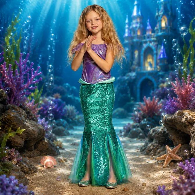 Kostuum zeemeermin prinses groen/lila meisje 4-6 jaar