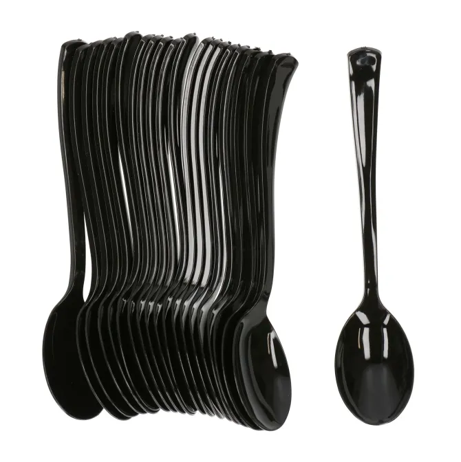 Lepels - herbruikbaar - plastic - zwart - 20 stuks