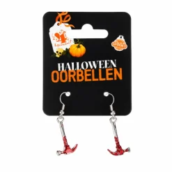 Oorbellen Halloween hamer zilver/rood