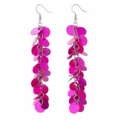 Oorbellen pailletten roze - smal - 8cm