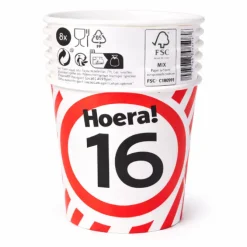 Papieren bekers 16 jaar verkeersbord 250ml 8St