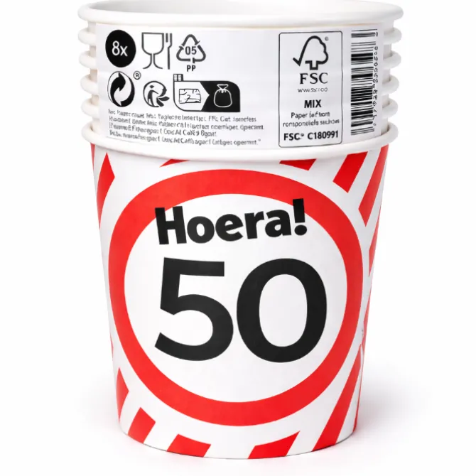 Papieren bekers 50 jaar verkeersbord 250ml 8St