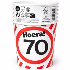 Papieren bekers 70 jaar verkeersbord 250ml 8St