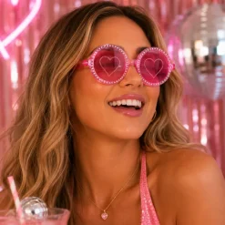 Partybril roze diamanten hartjes