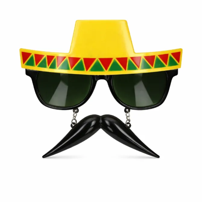 Partybril sombrero met snor